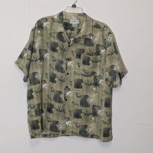 Men's "KnightsBridge" Green Tropical Short Sleeved Casual Button Shirt; Size L
